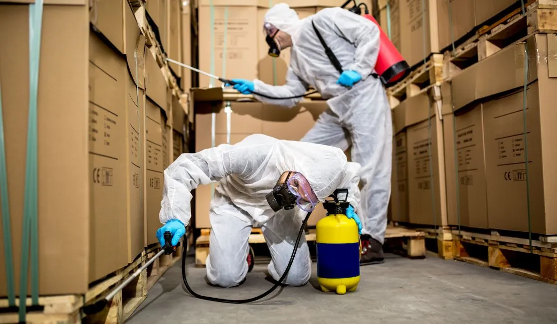 Peterborough Pest Control Services with Zolo Pest control experts exterminating a warehouse